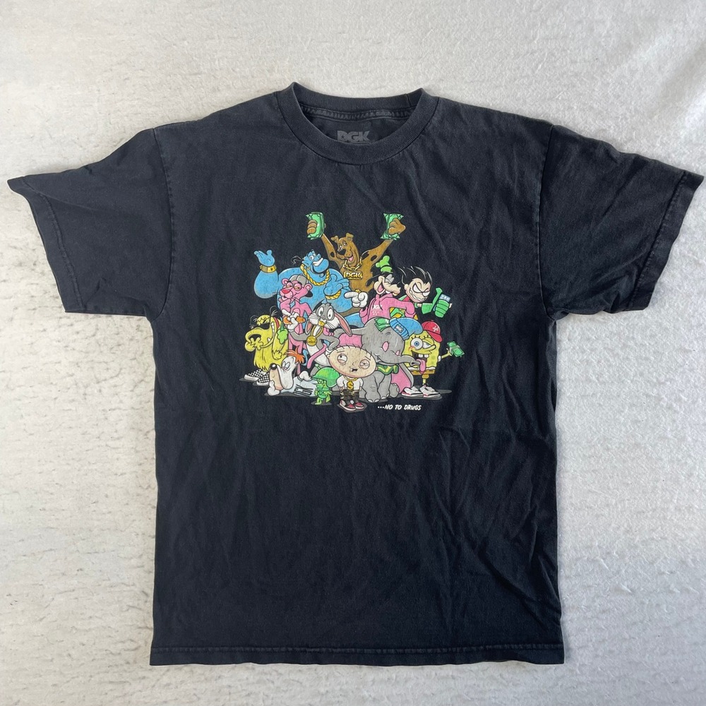 DGK T-Shirt Mens Medium Black Cartoon Graphic Say No To Drugs Skate